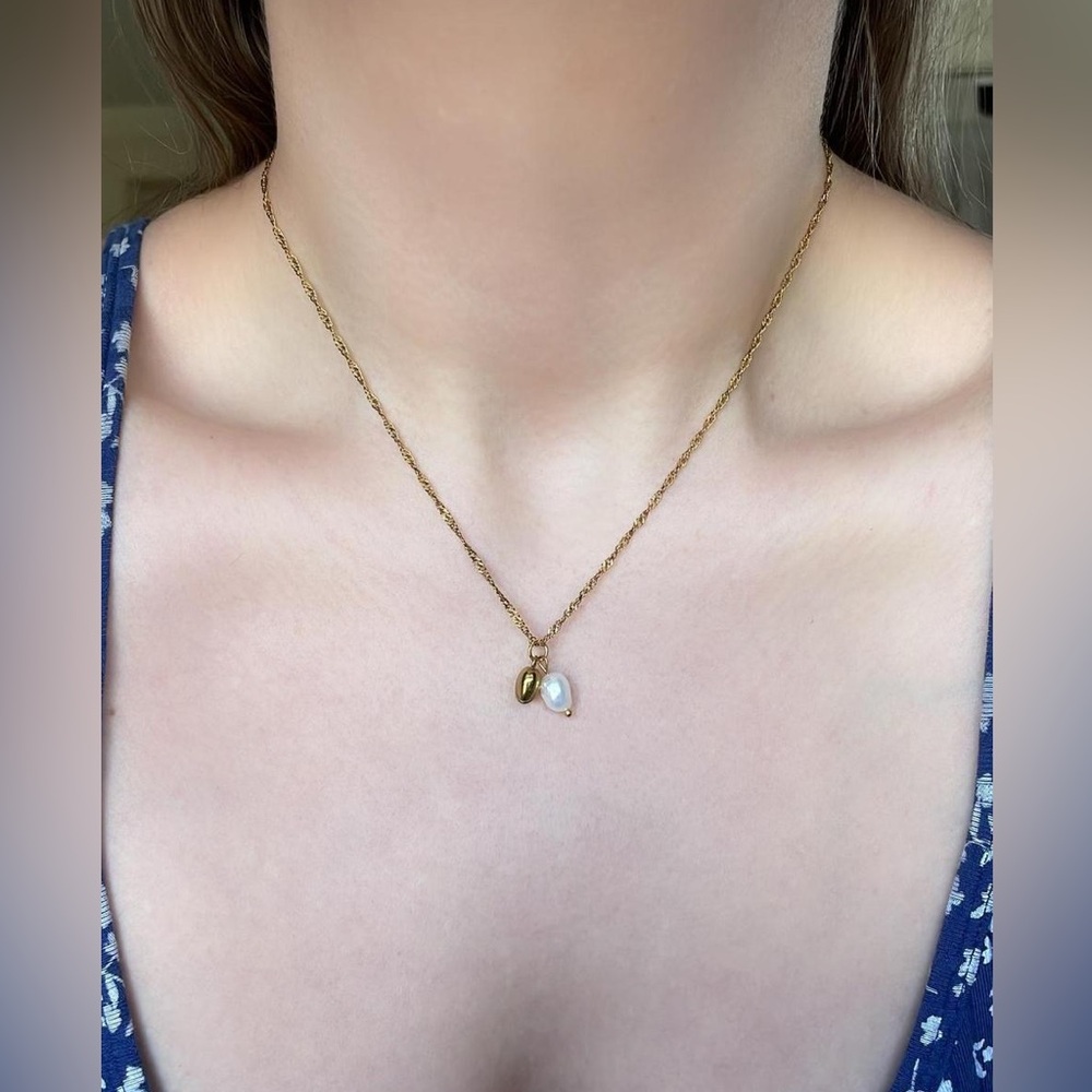 Gold Lotus and Pearl Charm Necklace